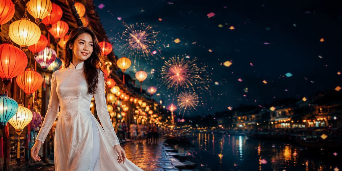 Người mặc áo dài thưởng thức không gian casino đêm Hội An